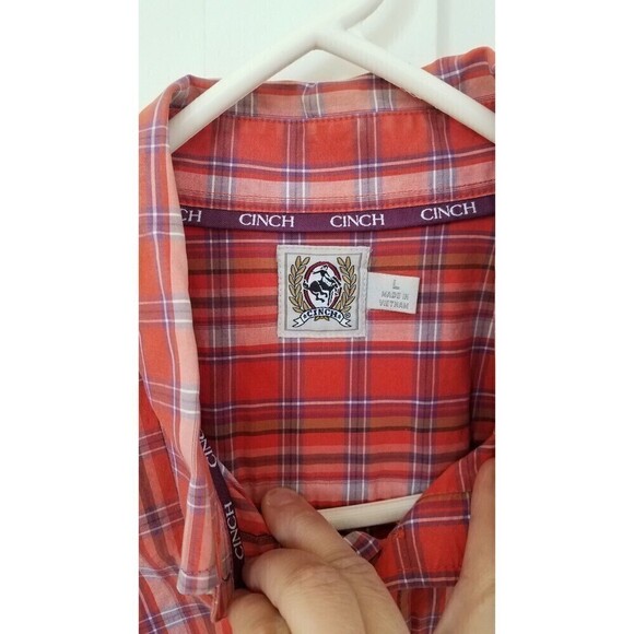 Cinch Shirt Mens Large Button Front Long Sleeve Plaid orange purple - Picture 3 of 7
